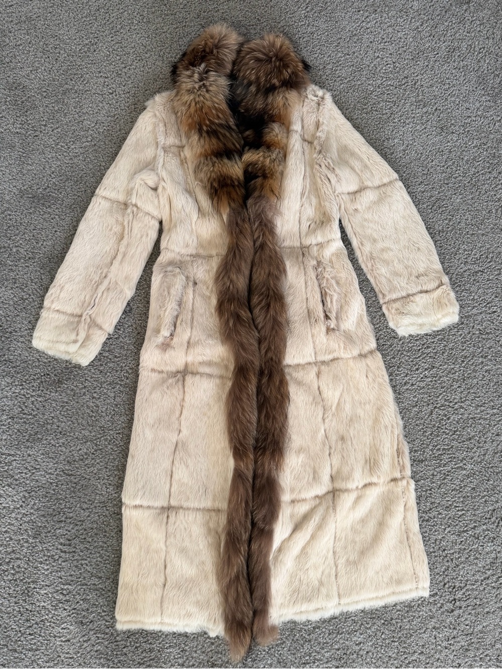 Vintage Rabbit and fox fur long reversible coat size 44